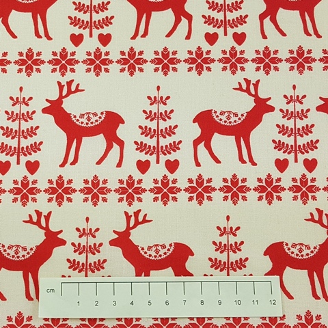 Cottontail Crafts - Cotton Fabric - Festive Reindeer- Christmas Festive Design - Red