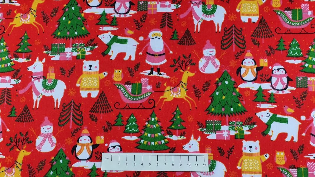 Cottontail Crafts - Fabric By The Metre (1.12m X 1m) - Polycotton Print - Christmas Party - Red